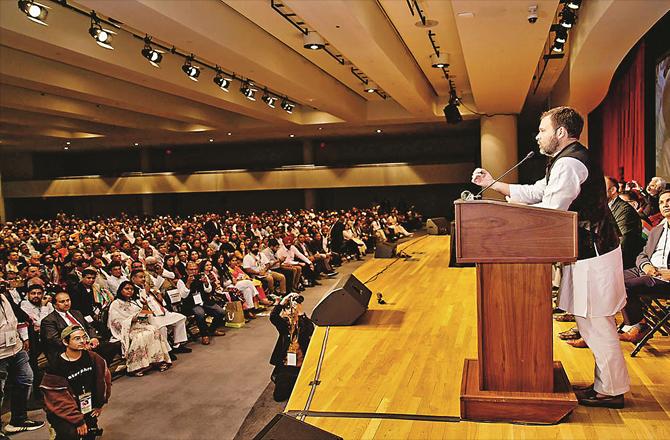 Congress leader addressing the Indian community at the Witts Center. (AP/PTI)